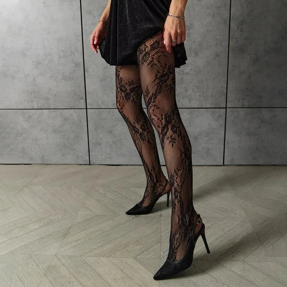 Y2K Lolita Lace Flora Tights Women Sexy Thigh High Stockings Pantyhose Lingerie Hosiery Mesh Fishnet Stockings Women Tights
