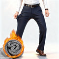 Winter Fleece Warm Business Formal Pants Men Classic Work Office Grey Elastic Waist Suit Thicked Thermal Trousers Plus