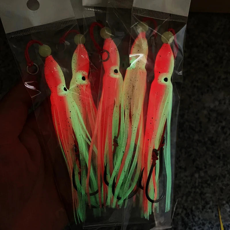 5pcs/pack soft squid 12cm 5.5g silicon gel skirt  tentacle 15# double assist hook lure hook rig fishing tackle saltwater fishing