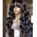Wavy Bangs Silk Base Full Lace Wig Brazilian Natural Wave Silk Top Full Lace Human Hair Wigs with Air Bangs For Women