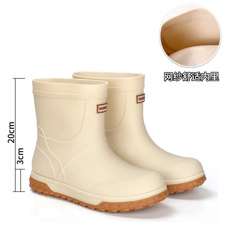 Men's Fashion Rain Boots High Quality Anti-Slip Waterproof Shoes Thick Bottom Wear-Resistant Outdoor Drawstring Work Rubber Shoe