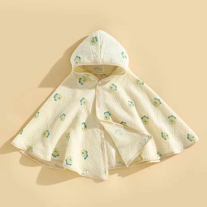 Baby gauze cape bath towel, soft and absorbent. Baby hooded cape, cartoon style bathrobe, children's bath towel.