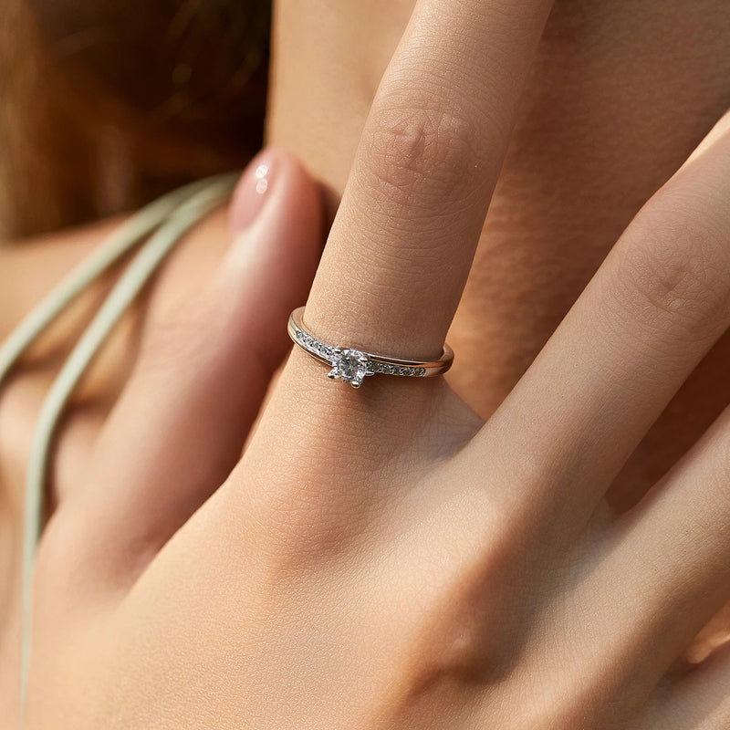 MODIAN 925 Sterling Silver Classic Wedding Elegant Ring Rose Gold Color Line Unique Metallic Contrast Design Jewelry For Women