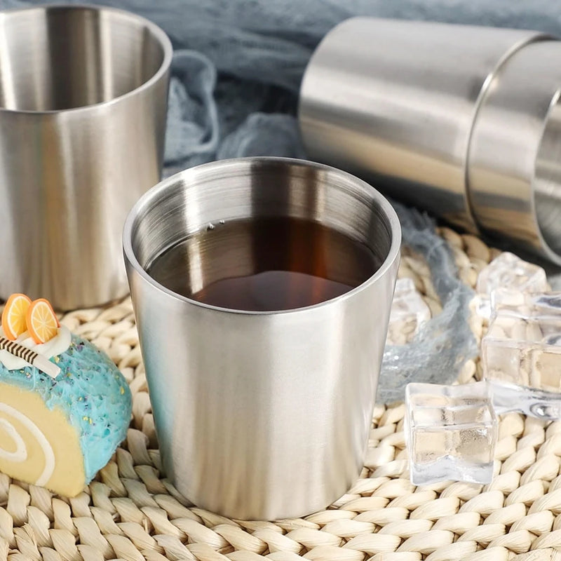 Stainless Steel Cups 10oz 6oz Camping Mugs 4pcs Reusable Premium Metal Cup Double Wall Drinking Tumbler for BBQ Home Drink Tools