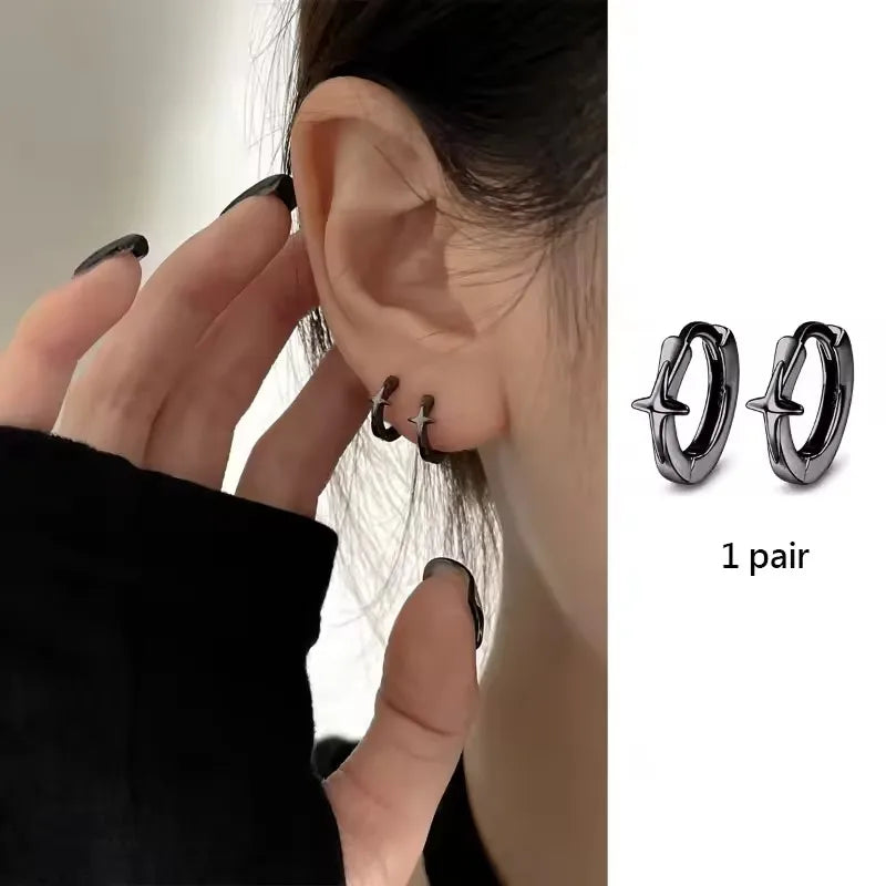 VENTFILLE 925 Sterling Silve Star Hoop Earring for Women Zircon Geometry Wide Office Versatile Jewelry Birthday Gift Dropship