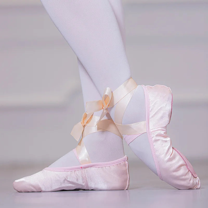 Satin Ribbon Ballet Shoes Soft Sole for Adults Kids Girls Women Yoga Belly Dance Practice Slippers Cat Claw Dance Shoes