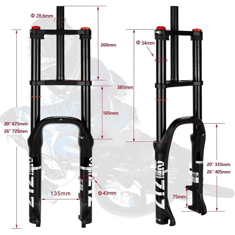 20"/26" Fat Tire Bike Air Suspension Fork, 180mm Travel - View 2 | SAMAG