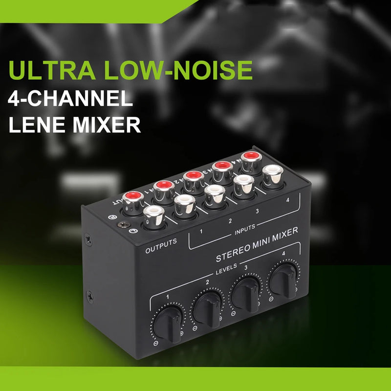 Portable CX400 Passive Stereo Mixer 4-Channel Small Audio Mixer Stereo Dispenser with RCA Inputs For Live Studio DJ Equipment