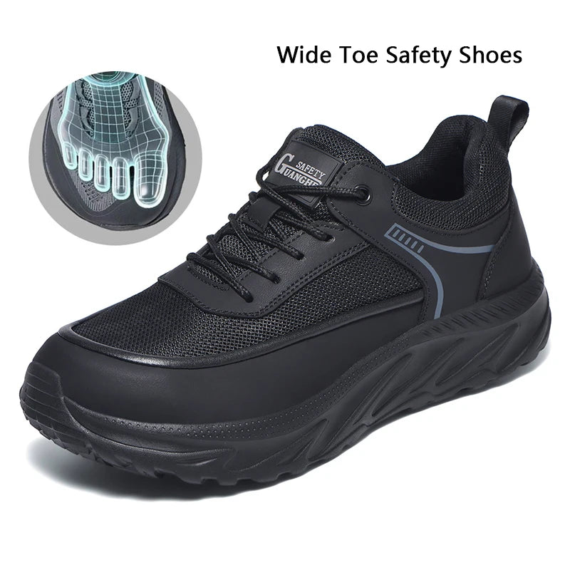 Wide Toe Work Safety Shoes Men Indestructible Steel Toe Shoes Breathable Security Work Sneakers Protective Safety Boots