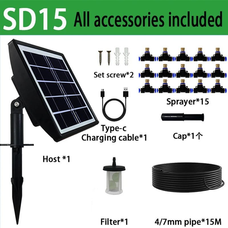 Solar Misting System Plants Watering Irrigation Kit 10/15pcs Brass Nozzle for Garden Supported Automatic Watering Device