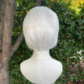 Widow's Peak Short Bob Cut Synthetic Lace Front Wigs for Women Cosplay Wigs for Men White Color Glueless 13x4 Lace Wigs Natural