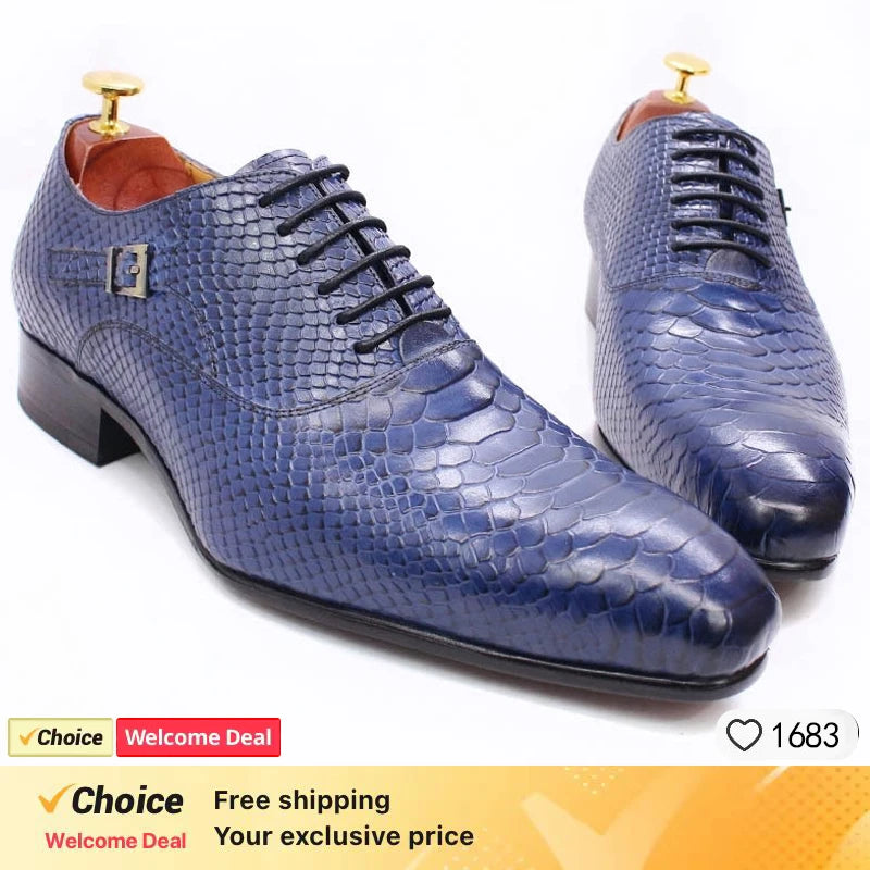 Luxury Men's Oxford Shoes Split Toe Lace-Up Dress Shoes in Black/Brown Suede with Patchwork Crocodile Print Leather Design
