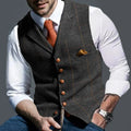Fashion Men's Vests Lapel Tweed Plaid V-neck Waistcoat Slim Fit Vest Business Formal Dress Suit Casual Wedding Tuxedo Male Vest