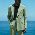 Summer Linen Double Breasted Men Suit Set Separates 2 Pieces Custom Jacket with Pants for Beach Wedding Groom Tuxedo 2026