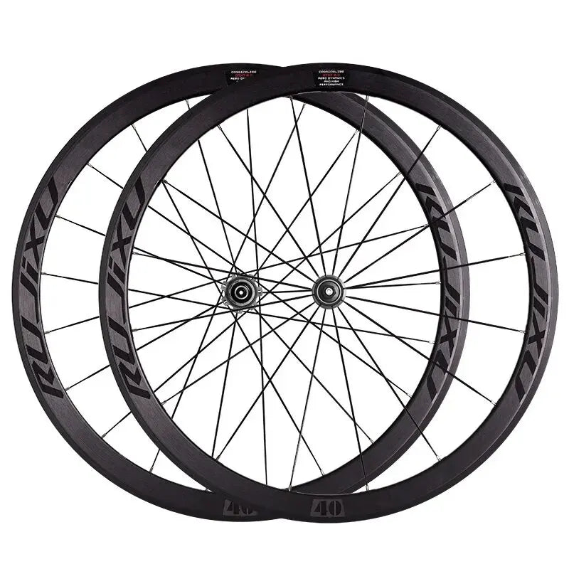 RUJIXU 700C 40mm Carbon fiber tube hub straight flat spoke road bike v brake wheelset rim brake wheel