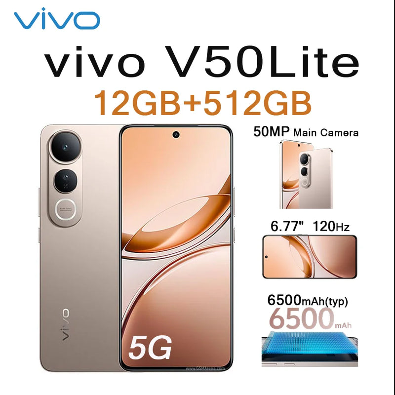 VIVO V50 Lite 5G 6.77" 120Hz Display 12GB+512GB 50MP Cam 6500mAh Long Lasting Battery Type-C Dual SIM Unlocked Smartphone