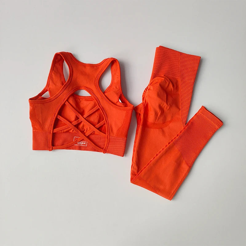 Women's Seamless Workout Set High Waisted Yoga Pants & Sports Bra with Removable Pads Booty Lifting for Running Training