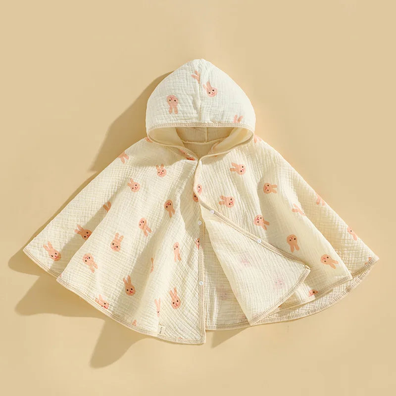 Baby gauze cape bath towel, soft and absorbent. Baby hooded cape, cartoon style bathrobe, children's bath towel.