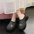 Summer Women Glitter Rhinestone Mesh Hollow Out Round Toe Platform Mules Slide Slippers Non Slip Casual Slippers Shoes for Women