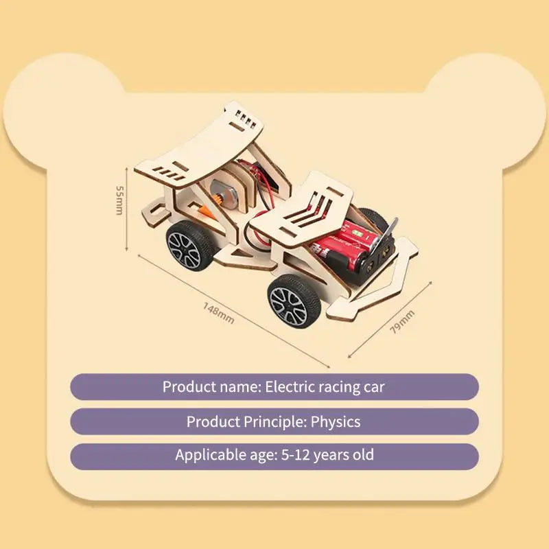 Build Your Own Wooden Electric Racing Car Four-wheel Drive DIY Kit for Young Inventors and Engineers