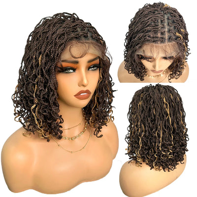 IPARTY Synthetic 4x4 Lace Front Wig 14inch Curly Faux Locs Braided Wig Large Parting Space Twist Dreadlock Wigs for Black Women