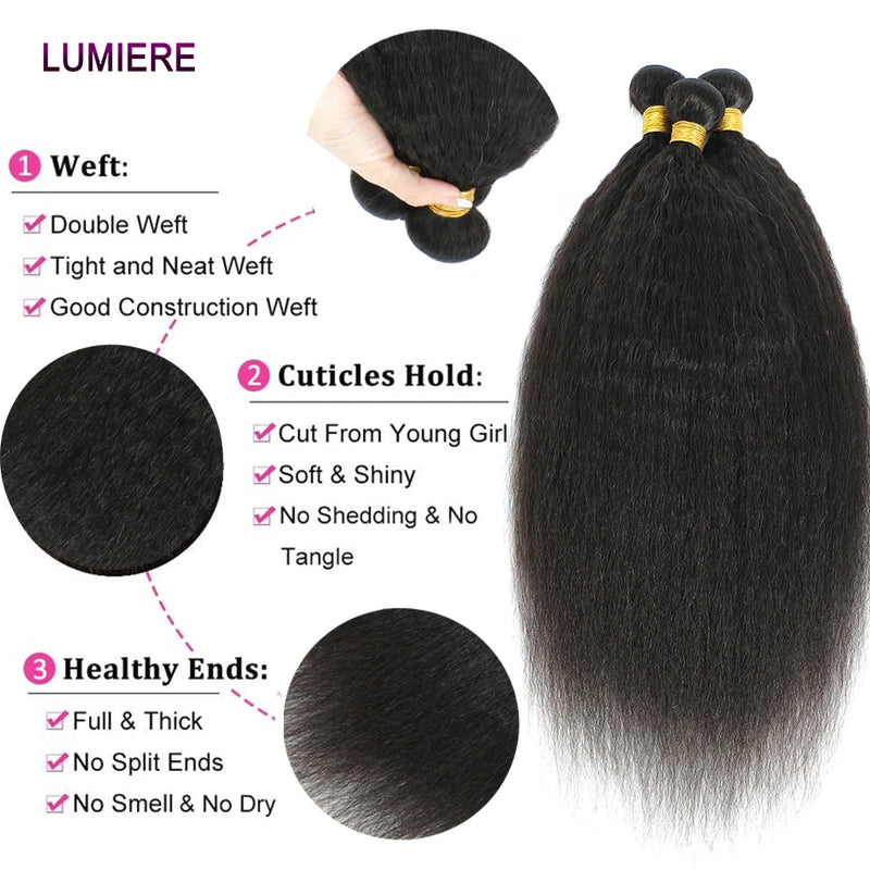 Virgin Raw Kinky Yaki Straight Human Hair Bundles 1/3/4 PCS Natural Black Brazilian Hair Weave Bundles Hair Extensions 8-40