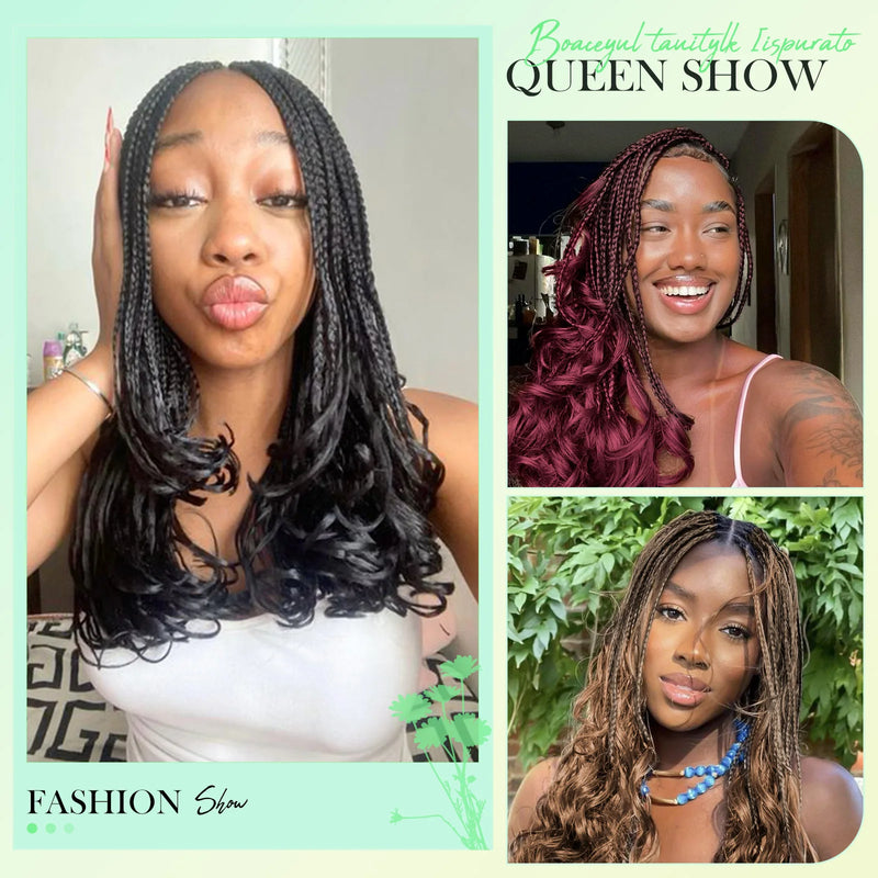 99J# Knotless Box Braided Wigs with Wavy Ends Synthetic Full Lace Braided Lace Wig with Baby Hair Lace Frontal Boho Braids Wig