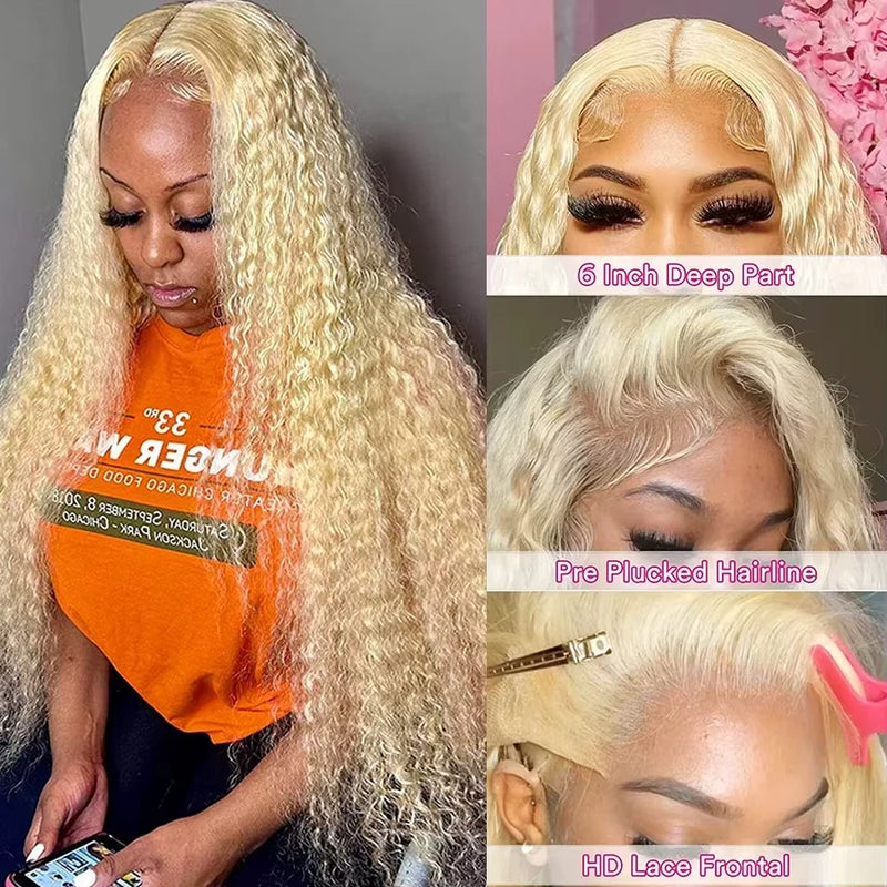 613 Blonde Lace Frontal Wig Deep Wave 13x4 13x6 HD Lace Human Hair Wig Pre Pluck Curly Lace Front Wigs Brazilian Human Hair