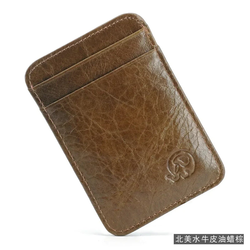 Fashion 100% Genuine Leather Thin Bank Credit Card Case Mini Card Wallet Men Bus Card Holder Cash Change Pack Business ID Pocket