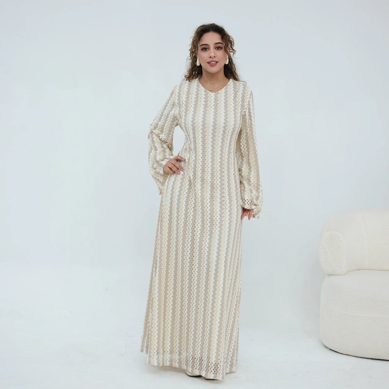 2 Layer Dubai Abaya Muslim Woman Dress Chevron Loose | SAMAG