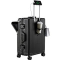 Aluminium Frame Suitcase Front Opening Cabin Luggage with USB Cup Holder Female Trolley Case Male Brake Wheel Travel Suitcase