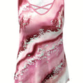 Plus Size Marble Print Tank Top Casual Criss Cross Sleeveless V Neck Top For Summer & Spring Women's Plus Size Clothing