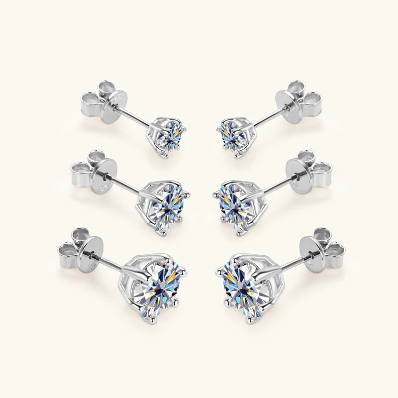 OXTAO 18K White Plated 0.5-2ct Moissanite Diamond Stud Earring Real 925 Silver Wedding Earring Luxury Women's Jewelry Certified