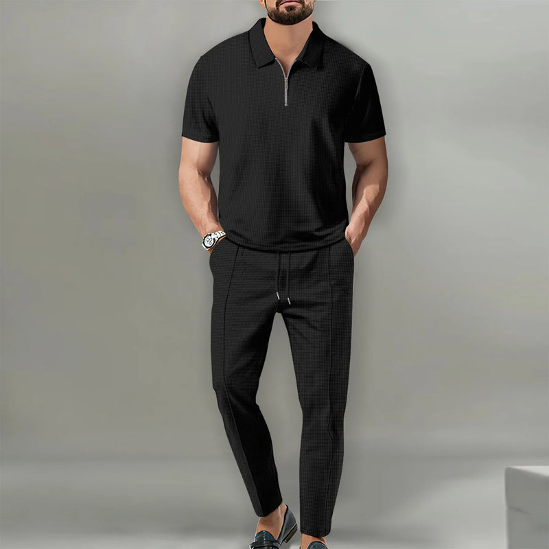 Autumn New European and American Men's Solid Color Casual Comfort Set, Pants, Short Sleeves, Zipper - View 5 | SAMAG
