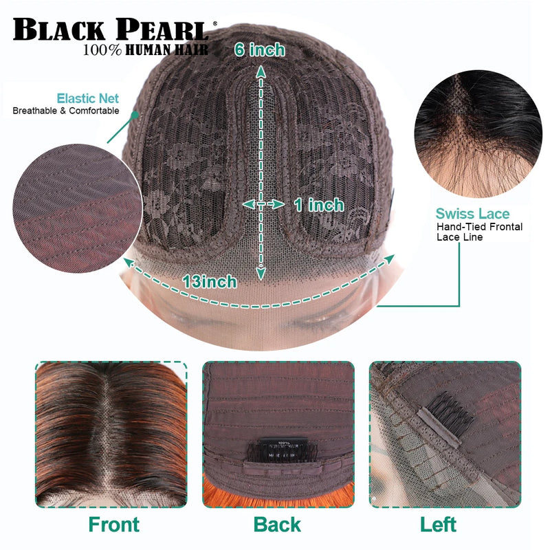 Black Pearl Ginger Lace Front 100% Human Hair Quality Wigs Glueless Wig Short Straight Bob Wig Lace Front Human Hair Wig