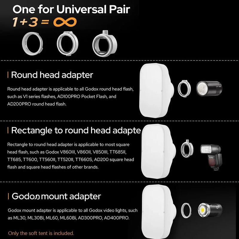 Lapgood ML-CD15 ML-CS1625 Diffuser Dome Kit with 3 Adapters for Photography Light Flash Studio Photography Portrait Live Stream