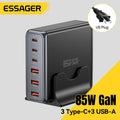 Essager 85W GaN USB Charger6in1 Desktop Fast Charge USB Type C Charger  For iPhone17 16 15Pro  Xiaomi Samsung Smartphone Laptop