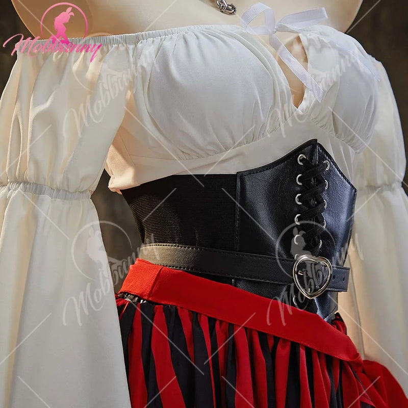 Mobbunny Female Pirate Sexy Lingerie Outfit Halloween Costume One Shoulder Top and Irregular Skirt with Waist Belt and Eye Mask