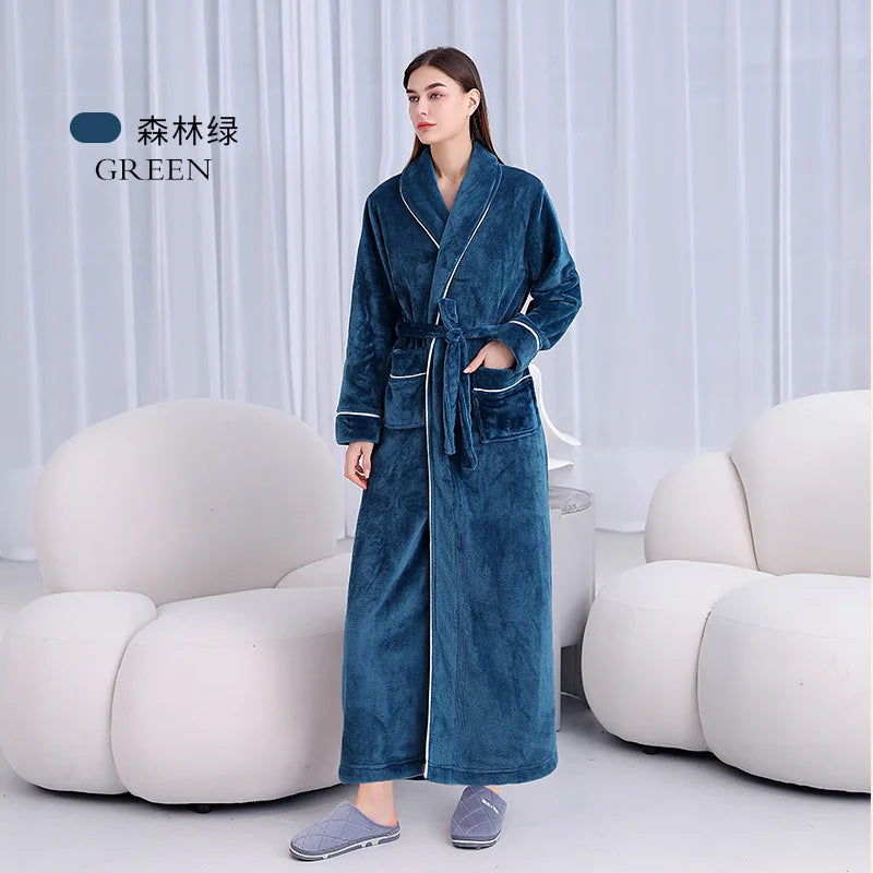 Warm Coral Fleece Kimono Bathrobe Gown Winter Thickened | SAMAG