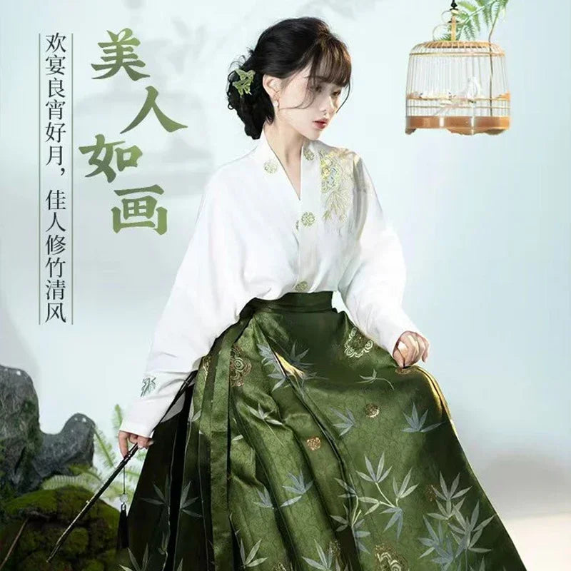 Hanfu Horse Face Skirt Chinese Style Costume Mamianqun Ming Dynasty Weaving Chinese Dress Vest Skirt