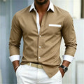 Men's shirt color blocking black and white lapel slim fit | SAMAG