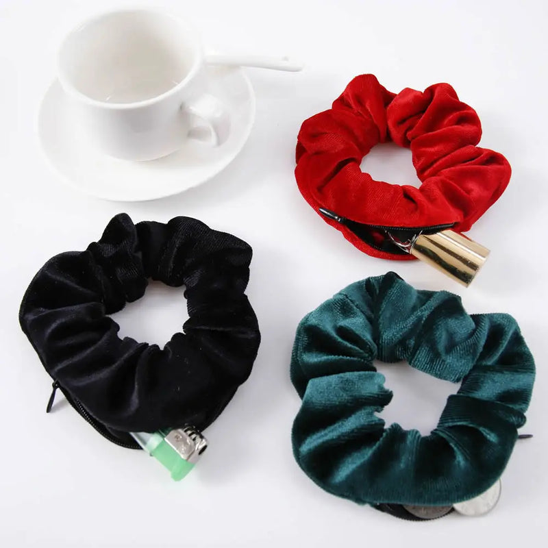Portable Hidden Safe Sight Secret Hair Tie Storage Case Scrunchie With Zipper Hide Key Cash Jewelry For - View 5 | SAMAG