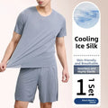 Ice Silk Sleepwear Set round Neck Short Sleeve Casual Lightweight Men's Home Clothes Comfortable Underwear for Youth in Summer