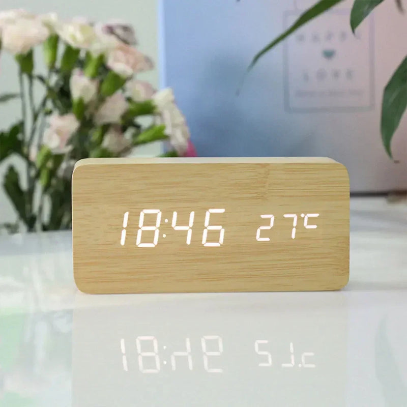 Wall Clock Wooden Electronic Watch Desk Digital Despertador Alarm Moment Bedroom Decoration Table Accessory Smart Hour