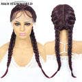 Half Red Half Black Colored Lace Front Braided Wigs For Women 26 Inch Long Synthetic Double Dutch Box Braids Wig With Baby Hair