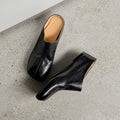 New Genuine Leather Cowhide Women Mules, Square Toe Slip-on Women Slippers,Fashion Flats Women Shoes