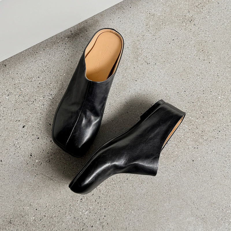 New Genuine Leather Cowhide Women Mules, Square Toe Slip-on Women Slippers,Fashion Flats Women Shoes