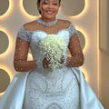Luxury Off Shoulder Mermaid Wedding Dress High Collar - View 3 | SAMAG