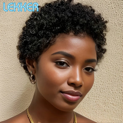 Lekker Black Short Pixie Cut Curly Bob 100% Human Hair | SAMAG
