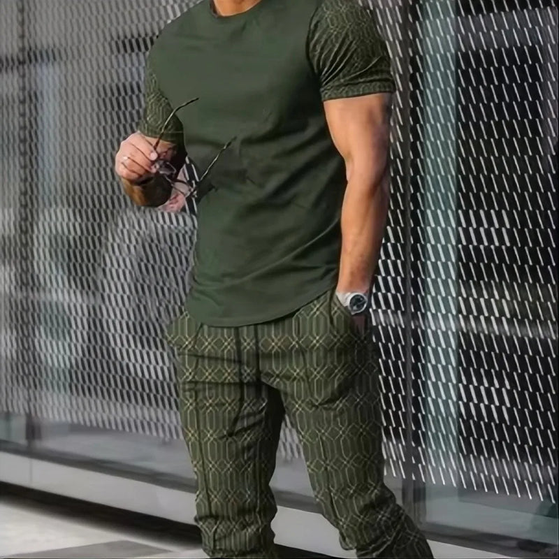 Summer Fashion Men's Fashionable Printed Breathable Comfortable Round Neck T - Shirt and Pants Set Outdoor - View 6 | SAMAG